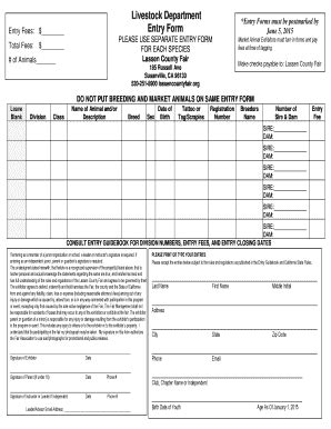 Fillable Online Butte County Fair Livestock Entry Form Fax Email Print