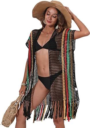 K Elewon Womens Crochet Cover Up Bathing Suit Sexy Bikini Swimsuit Coverup Batwing Sleeve Beach