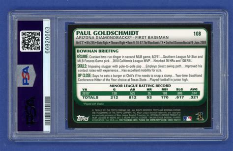 Bowman Chrome Draft Paul Goldschmidt Rookie Rc Hrs