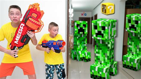 Nerf Gun Game Minecraft Creeper Invasion Finds Us In Real Life Youtube