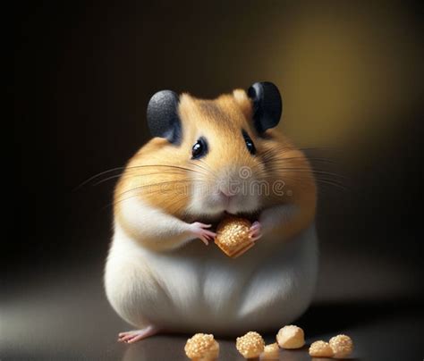 Funny Fat Hamster With Snack Ai Generated Illustration Stock