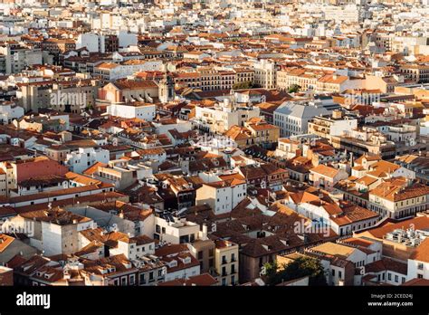 Madrid City Centre Aerial Panoramic View At Sunset Stock Photo Alamy