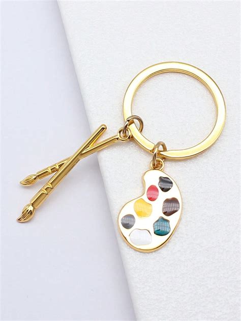 Artist Paint Palette And Brush Charm Pendant Keychain Paint Palette