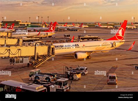 Air-side Turkish Airlines hub at Istanbul Ataturk Airport, Turkey Stock ...