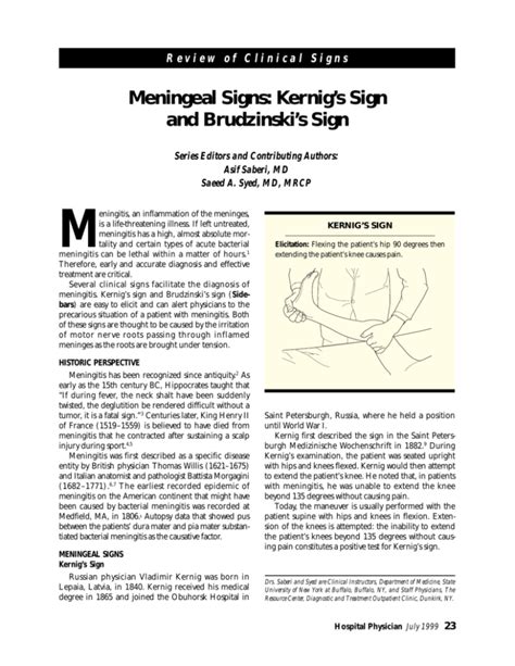 Meningeal Signs: Kernig's Sign and Brudzinski's Sign