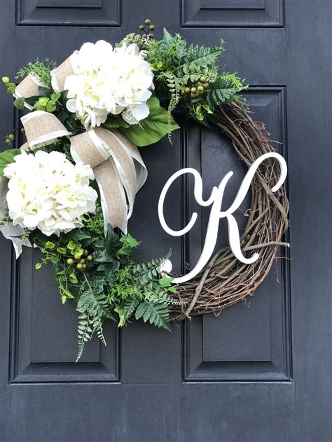 Beautiful Monogrammed Wreath For Front Door With Hydrangeas Etsy