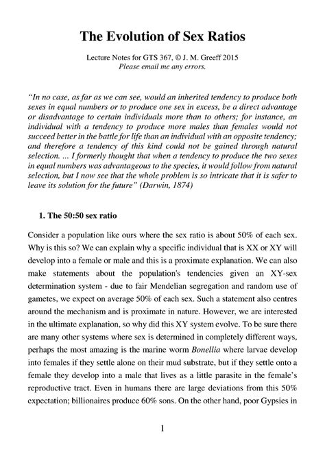 From The Evolution Of Sex Ratios The Evolution Of