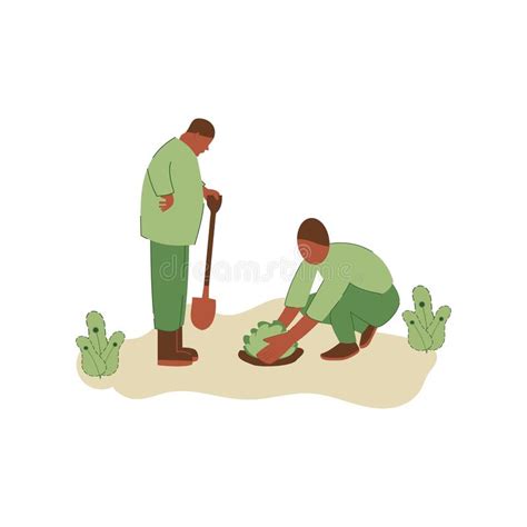 Vector Illustration Of People Planting Trees Concept Of Saving The