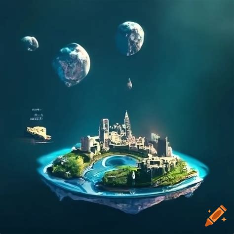 Cityscape On Floating Islands In Space On Craiyon