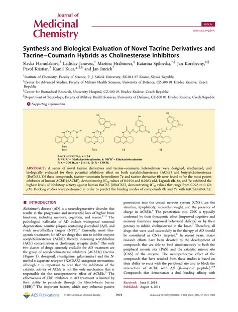 Pdf Synthesis And Biological Evaluation Of Novel Tacrine Derivatives