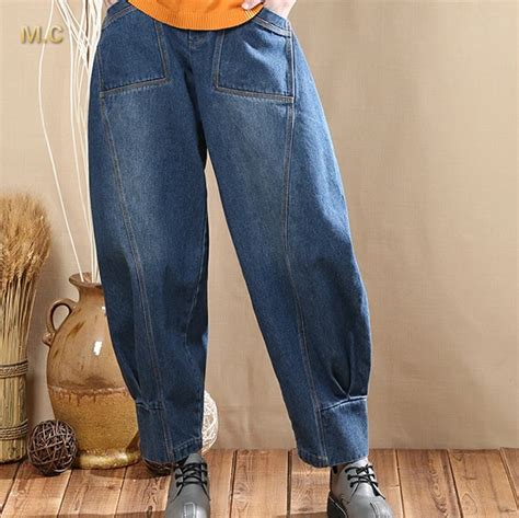 Cotton jeans denim plus size elastic bloomers pants for women high ...