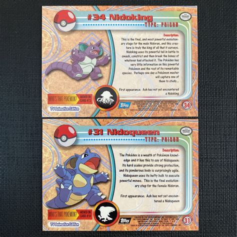 Mavin Topps Pokemon TV Animation Nidoking And Nidoqueen Cards