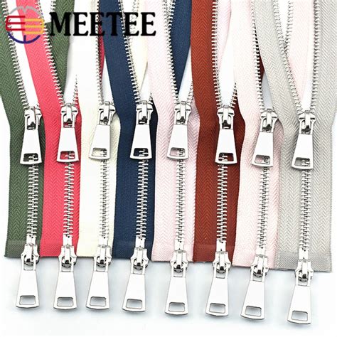 Meetee 120cm 5 금속 지퍼 더블 슬라이더 오픈 엔드 지퍼 DIY 바느질 도구 다운 재킷 코트 의류 재단사 수리