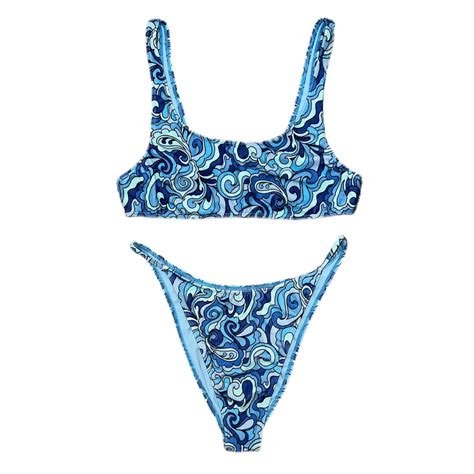 Blue Paisley Print Pacsun Bikini Top And Bottom Size Depop