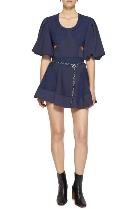 Buy Jonathan Simkhai Journey Mix Texture Balloon Skirt Dress Midnight