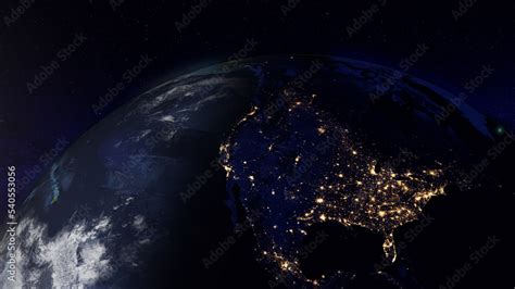 Earth globe by night focused on United States of America Stock ...