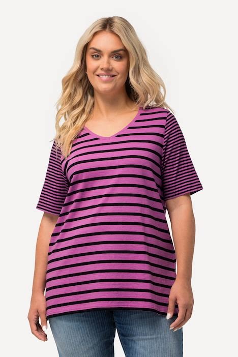 Mixed Size Stripe V Neck Tee Light Heather Ulla Popken