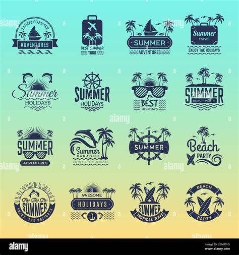 Summer Travel Logos Retro Tropical Vacation Badges And Symbols Palm