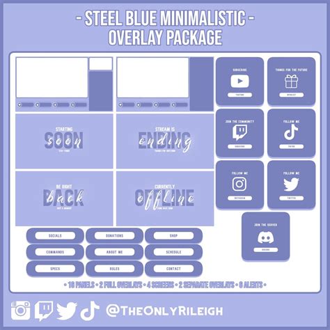 Steel Blue Minimalistic Twitch Overlay Package Aesthetic Twitch