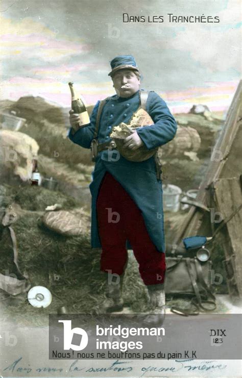 Wwi Postcard Poilu In The Trenches With Bottles Of Wine Sprinkling