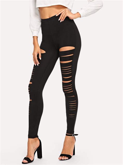 Ripped Solid Festival Leggings | Ripped leggings, Trouser pants women