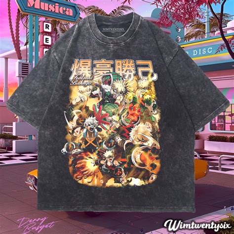 Jual Kaos Anime Katsuki Bakugou Washing Vintage Tee Oversize Washed T