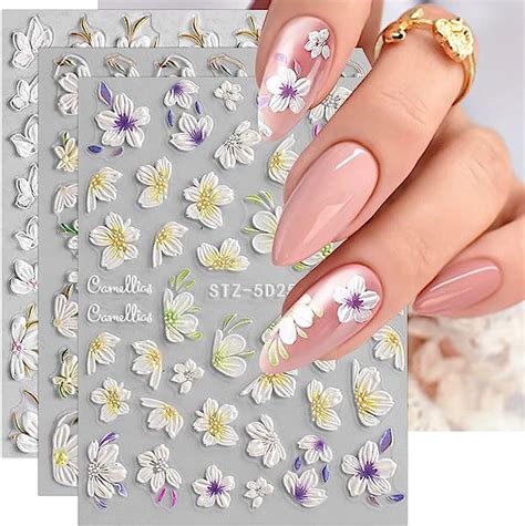 4 Blatt 3D Nagelsticker Frühling Blume Kirschblüten Nagelaufkleber 5D