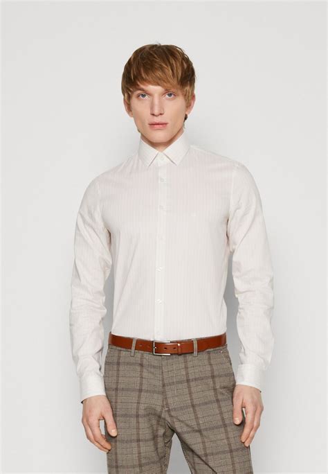 Calvin Klein Tailored Stripe Slim Formal Shirt Stony Beige Beige