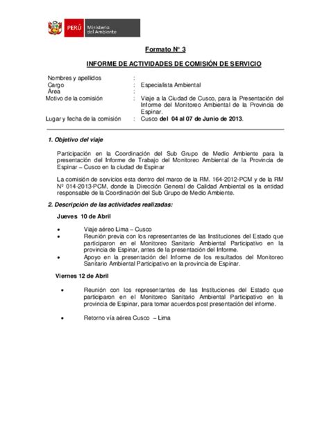 Doc Formato N° 3 Informe De Actividades De ComisiÓn De Servicio