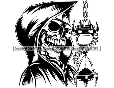 Grim Reaper Skull Skeleton Grin Grinning Hourglass Death Evil Etsy