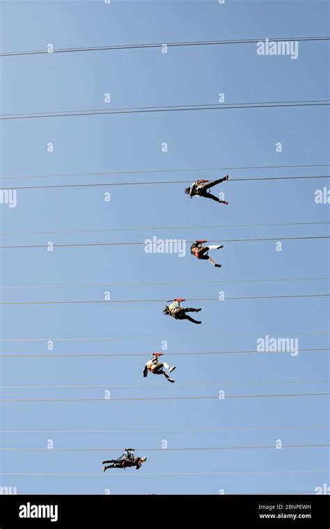 Tourist enjoying the FlyLinq Zipline at Las Vegas Strip, Las Vegas ...