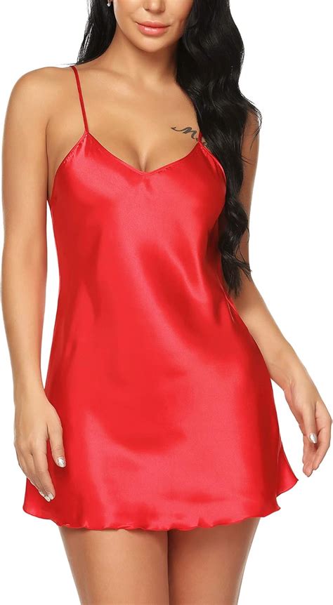 Rslove Women Negligees Mini Slip Satin Lingerie Sexy Chemise Silk