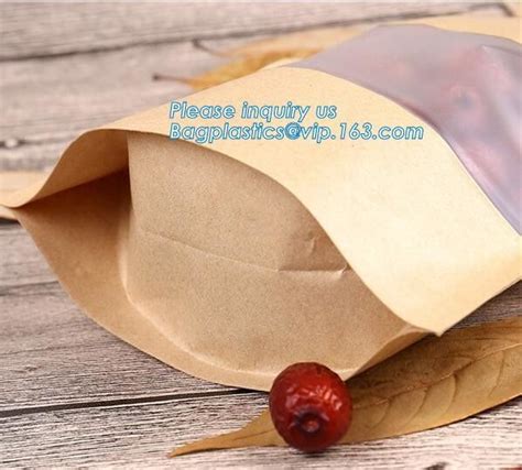 Custom Printed Kraft Paper Bags Food Grade With Window Bread Packaging