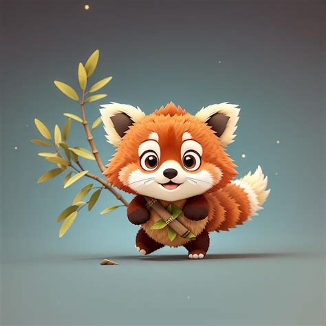 Premium Vector Cute Red Panda Running And Holding Bamboo Cartoon