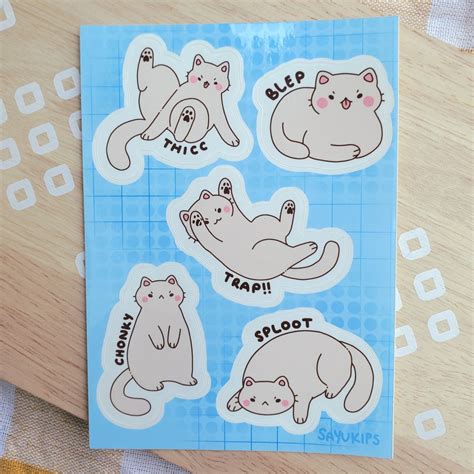 Kawaii Kitty Sticker Sheet Thicc Blep Trap Chonky Sploot Etsy