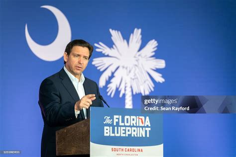 Florida Gov Ron Desantis Speaks To A Crowd At The North Charleston