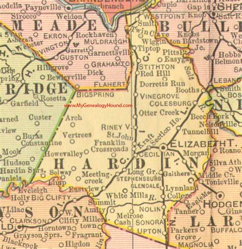 Hardin County, Kentucky 1905 Map Elizabethtown, KY