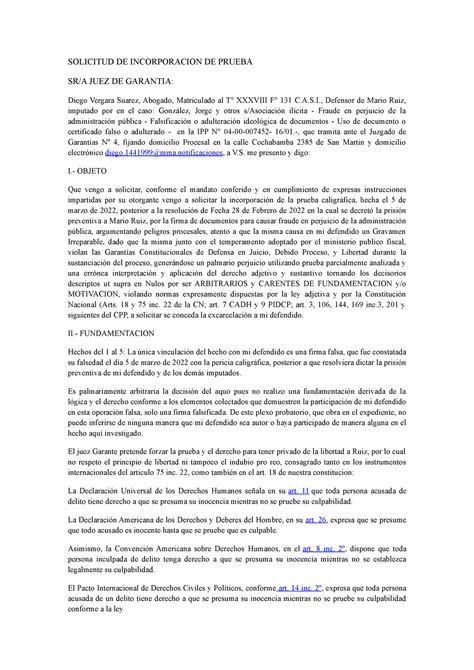 Tp Solicitud De Prueba Redaccion De Escritos Juridicos SOLICITUD DE