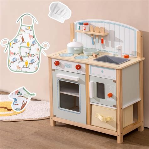 Robud Wooden Play Kitchen Set For Kids Toddlers Toy