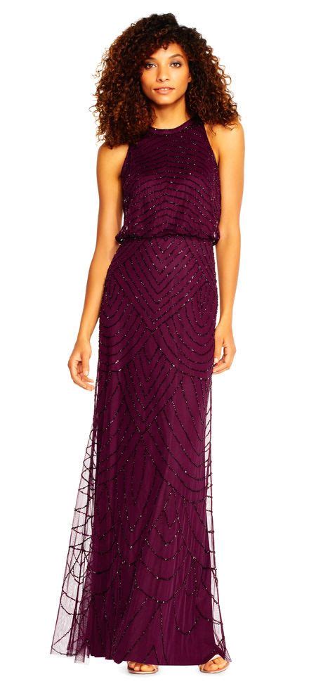 Adrianna Papell Art Deco Beaded Blouson Dress With Halter Neckline