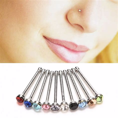 Qrhyk Indian Style Simple Crystal Rhinestone Nose Ring Bone Stud