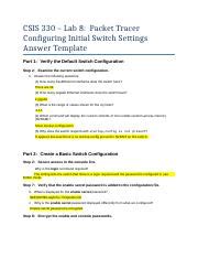 REpps Lab 8 Answers Docx CSIS 330 Lab 8 Packet Tracer Configuring