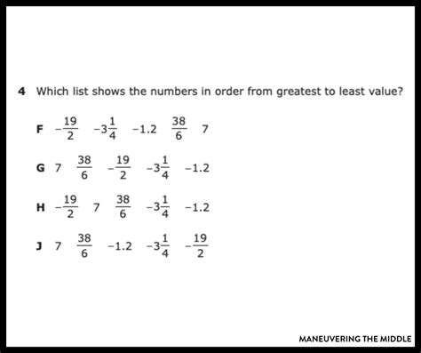 Ordering Rational Numbers Maneuvering The Middle Worksheets Library