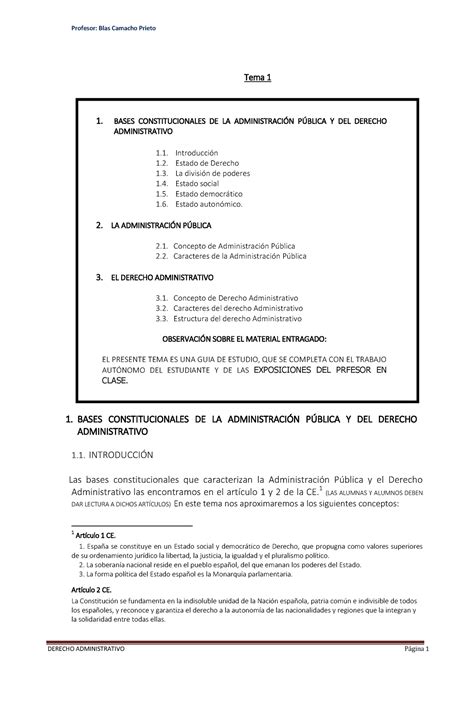 TEMA 1 Bases Constitucionales DEL Derecho Administrativo Tema 1 1