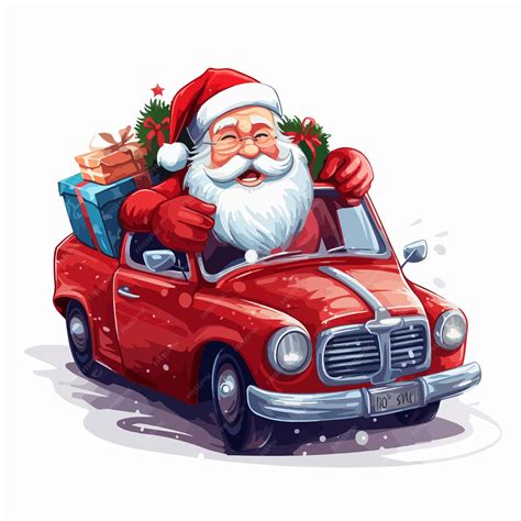 Santa Claus Delivering Christmas Gifts in Car Illustration | Premium AI