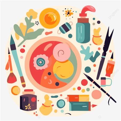 Arts Vector Crafts Sticker Clipart Bowl With Art Supplies Around It