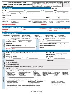 Fillable Online Health State Tn Haemophilus Influenzae Case Report Form