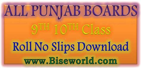 All Punjab Boards 9th 10th Class Roll Number Slips 2024 Ssc