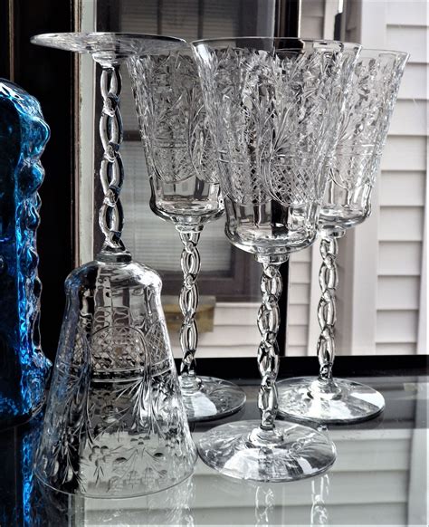 Bohemian Crystal Marquis Pattern Four Wine Glasses Or Pair Etsy