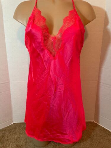 New L Victoria S Secret Satin Slip Chemise Babydoll Nightgown Neon Hot Pink Ebay